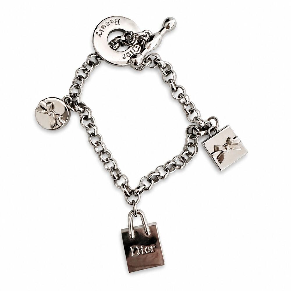 Dior Beauty Silvertone Toggle Gift Box Charm Chain Bracelet